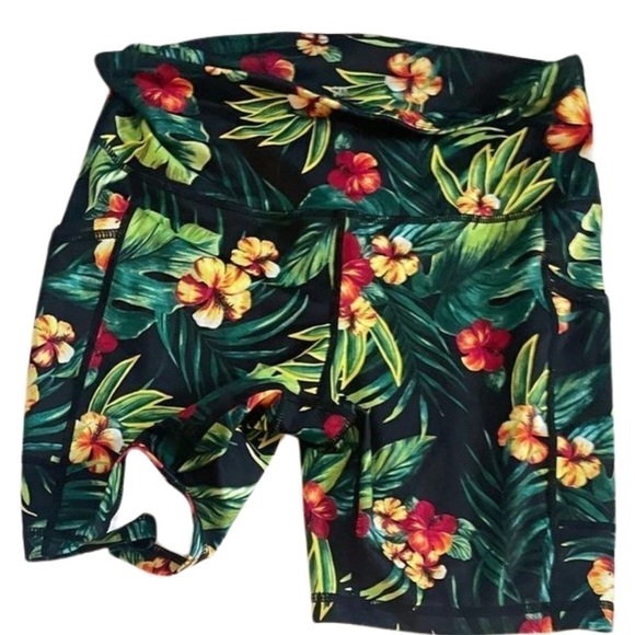 ID Ideology Compression 7" Bike Shorts Women's True Black Tropical Print - Picture 10 of 14